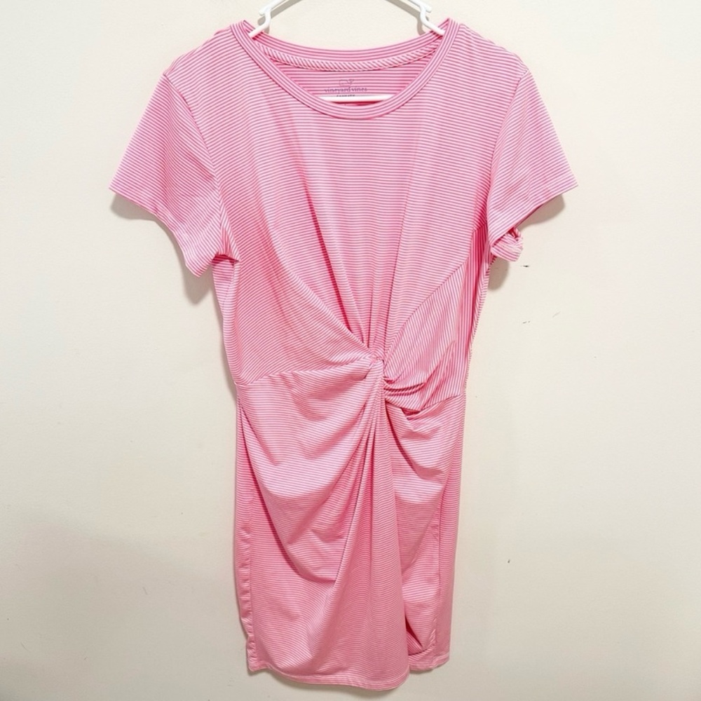Vineyard Vines Pink Striped Sankaty Side Tie Knit Dress Coastal Performance